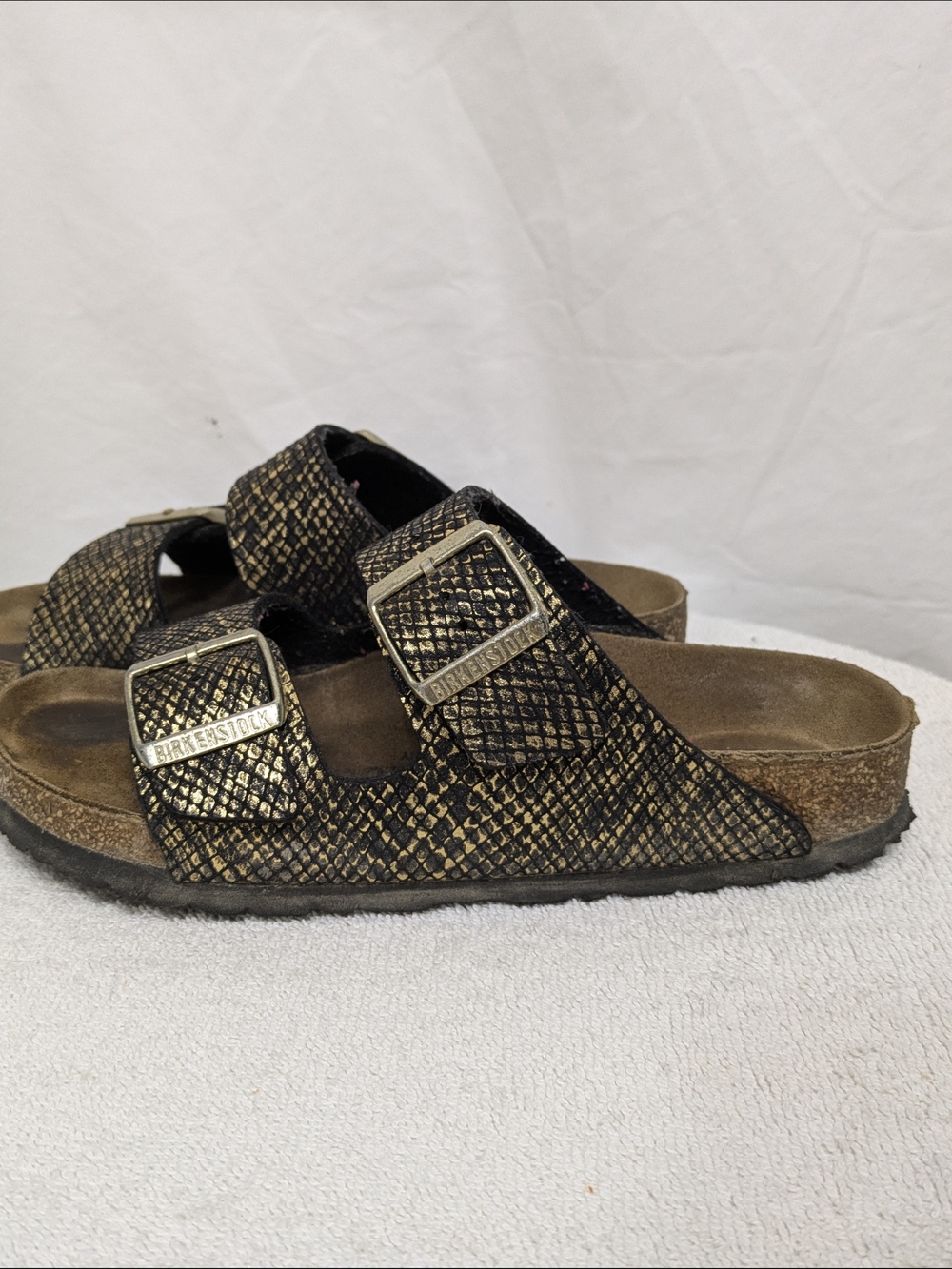 Birkenstock Black and Gold Snake-Print Arizona Sandals